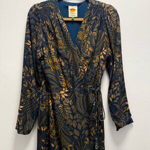 FARM Rio Teal Dotted Forest Lenzing Ecovero Viscose Long Sleeve Wrap Mini Dress